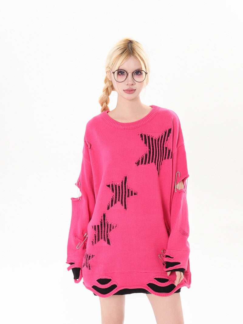 Hot Pink Slit Knit Sweater