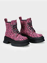 Pink Zebra Pattern Combat Boots