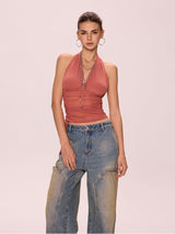 Shirred Sheer Halterneck Top