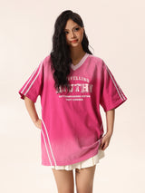 Pink V-Neck Tee with Gradient Effect