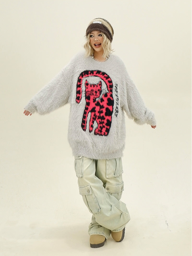 Pink Cat Knit Sweater