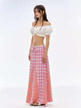 Gingham Check Long Skirt