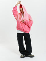 Vivid Pink Gradient Loose Hoodie