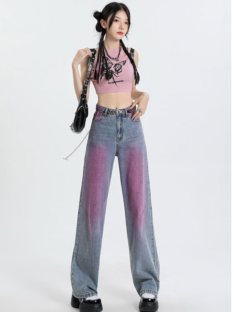 Vintage Pink Washed Wide-Leg Jeans