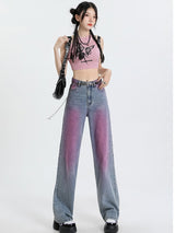 Vintage Pink Washed Wide-Leg Jeans