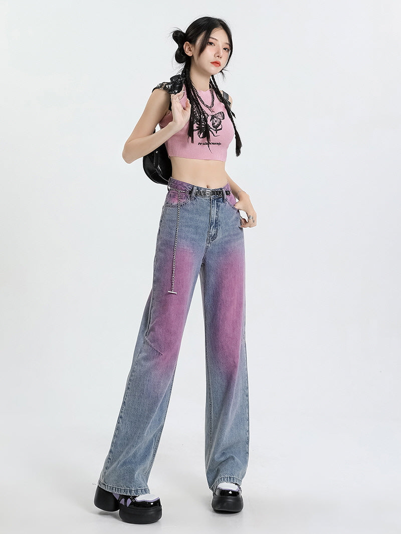Vintage Pink Washed Wide-Leg Jeans