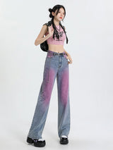 Vintage Pink Washed Wide-Leg Jeans