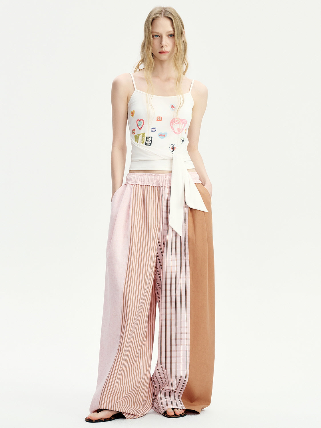 Pink Patchwork Wide Pants