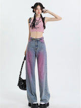 Vintage Pink Washed Wide-Leg Jeans
