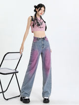Vintage Pink Washed Wide-Leg Jeans