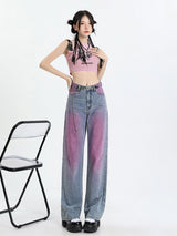 Vintage Pink Washed Wide-Leg Jeans