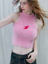 Pink Fuzzy Cropped Vest