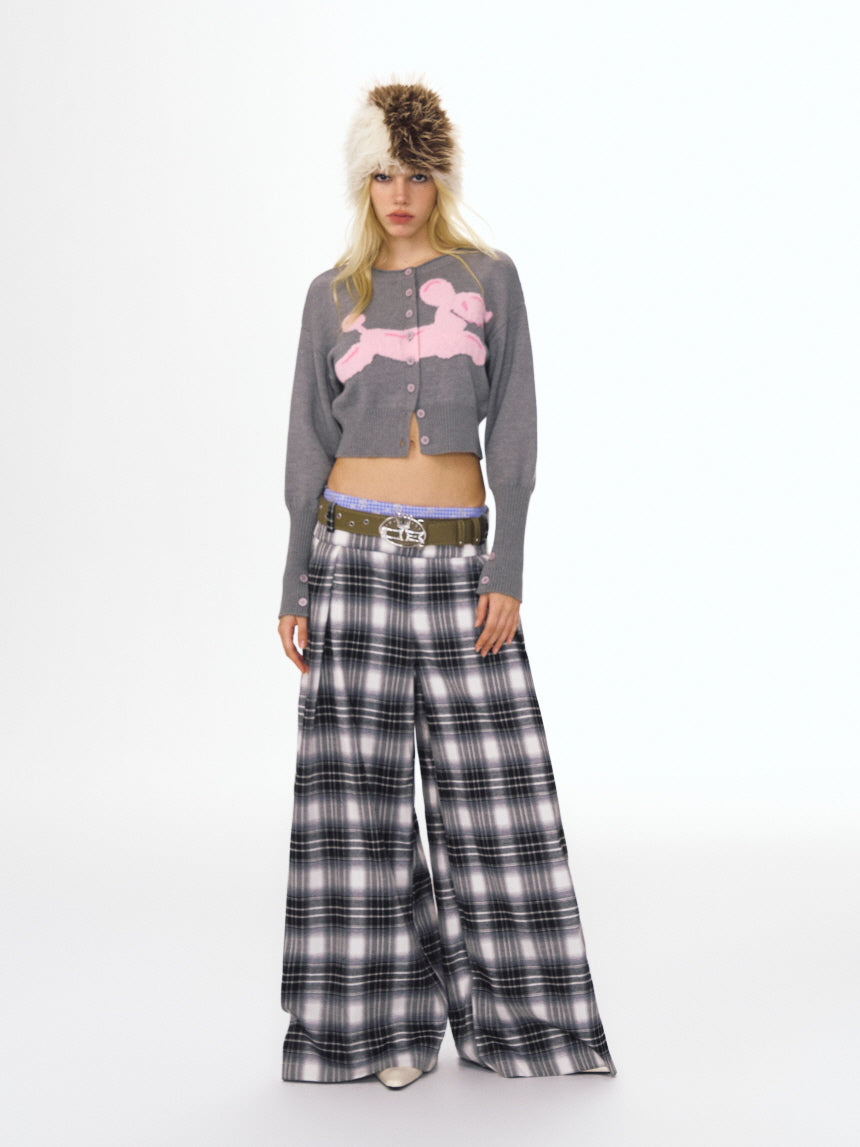 Gray Puppy Graphic Crop Cardigan
