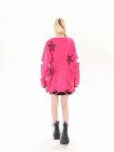 Hot Pink Slit Knit Sweater