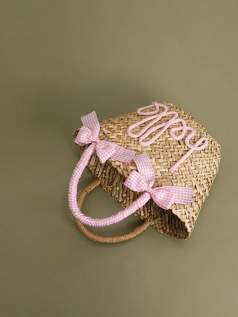 Pink Ribbon Straw Tote