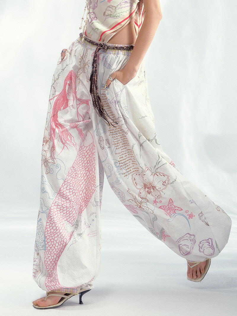 Pink Graphic Wide Pants