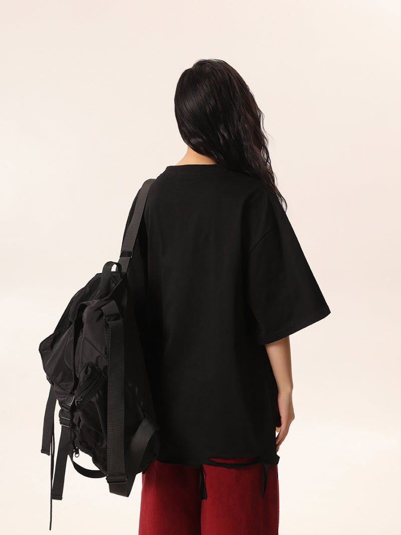 Black Tee with Pink Butterfly & Cut-Out Details
