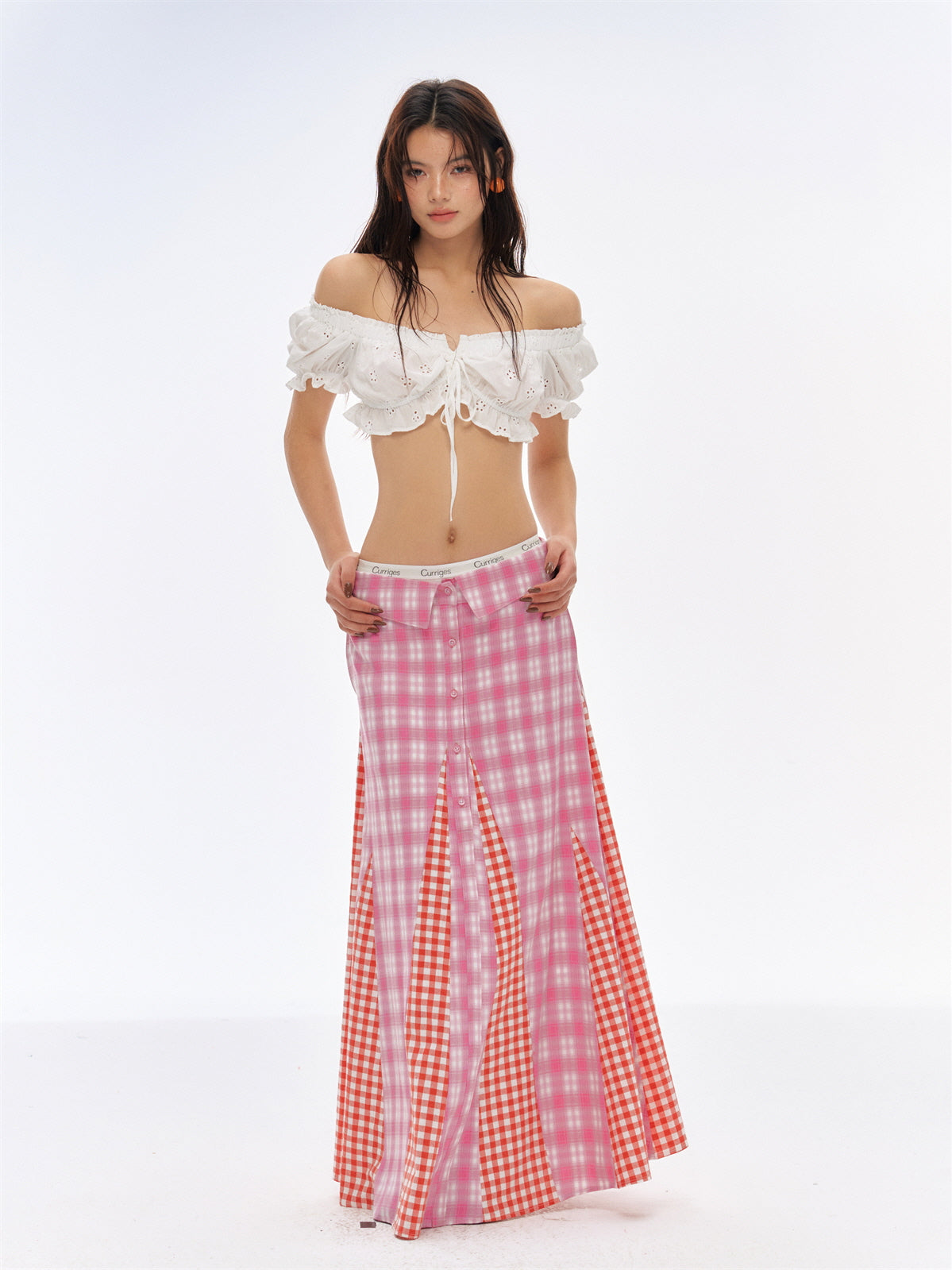 Gingham Check Long Skirt – pinkitude Gingham Check Long Skirt – pinkitude