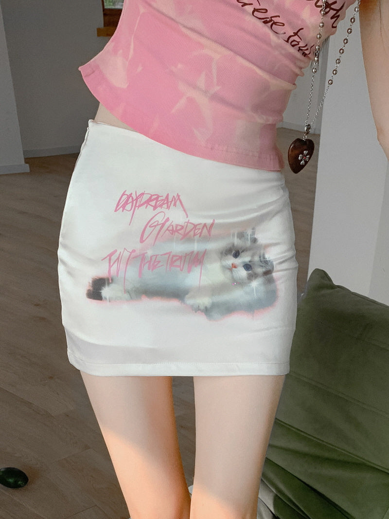 Cat Graphic Mini Skirt