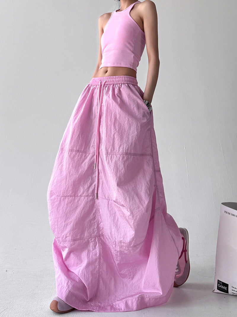 Candy Pink Parachute Maxi Skirt