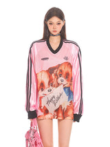 Pink Love Satin V-Neck Jersey Tee