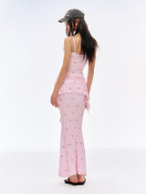 Pink Tie-Layer Mesh Dress