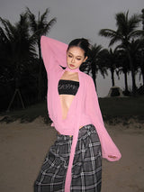Sheer Pink Wrap Blouse with Matching Scarf