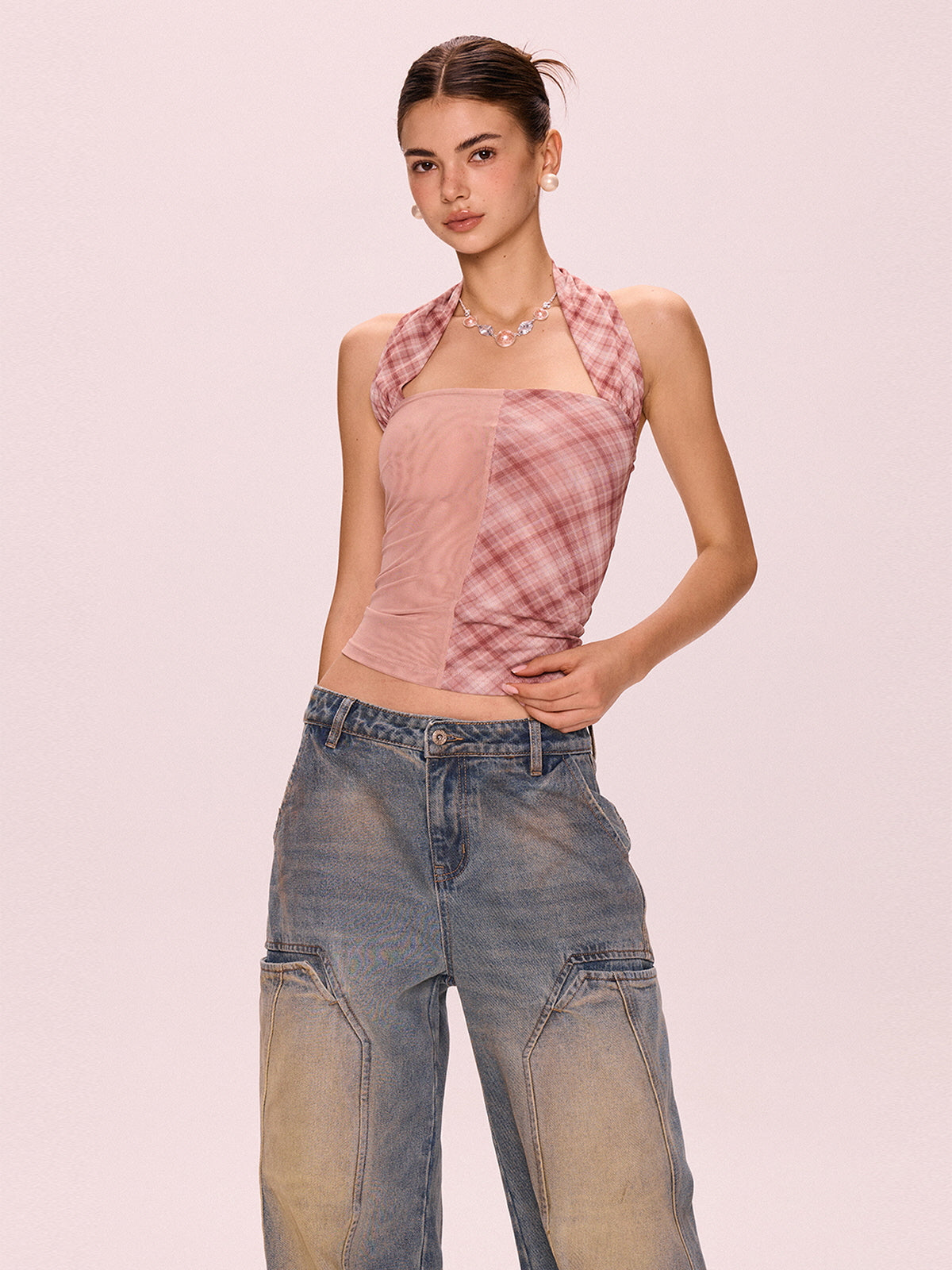 Split Check Halter Top