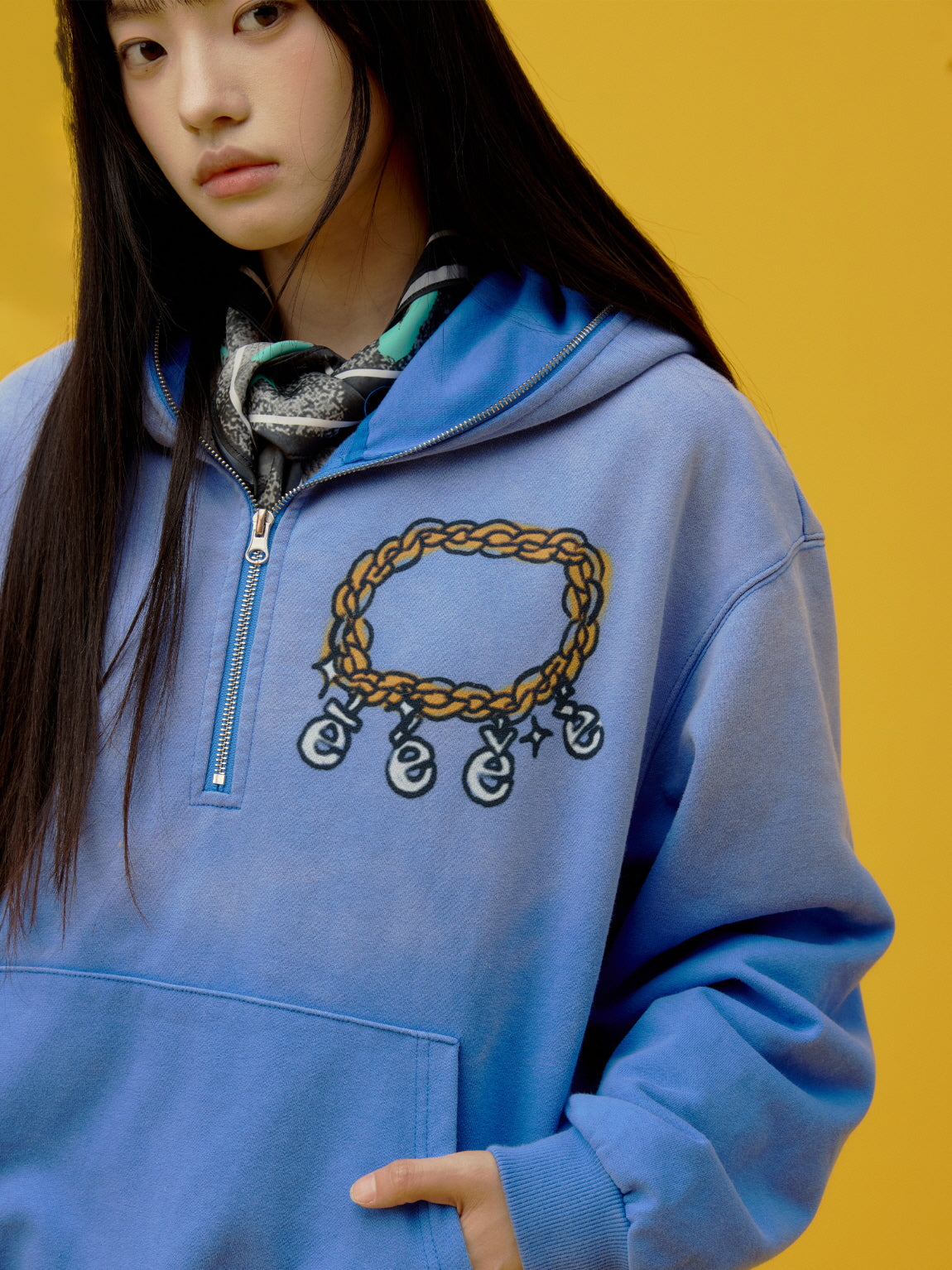 Blue Puppy Graphic Oversized Hoodie