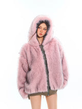 Pink Fur & Camo Reversible Hoodie Jacket