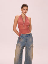 Shirred Sheer Halterneck Top