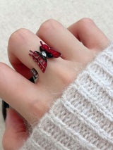 Reddish Pink Adjustable Butterfly Ring