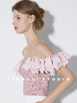 Jewel Strap Ruffle Top