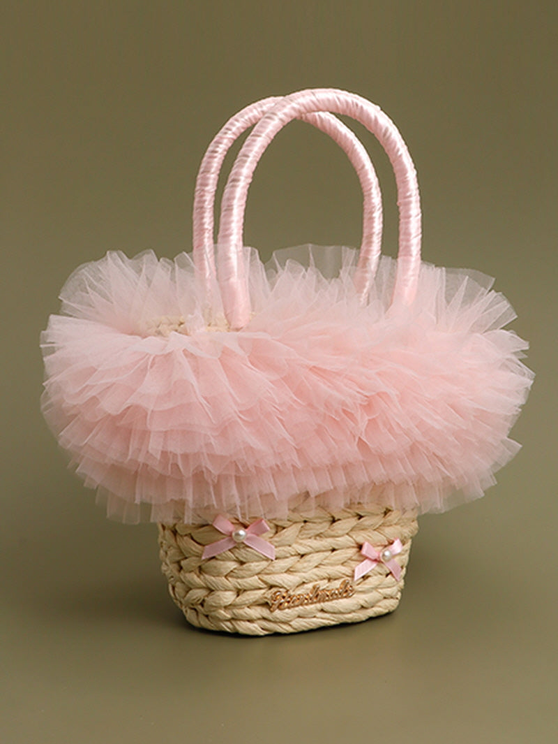 Pink Lace Rattan Tote