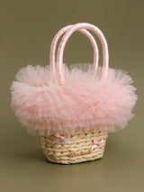 Pink Lace Rattan Tote