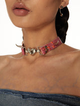 Spiked Heart Choker in Pink