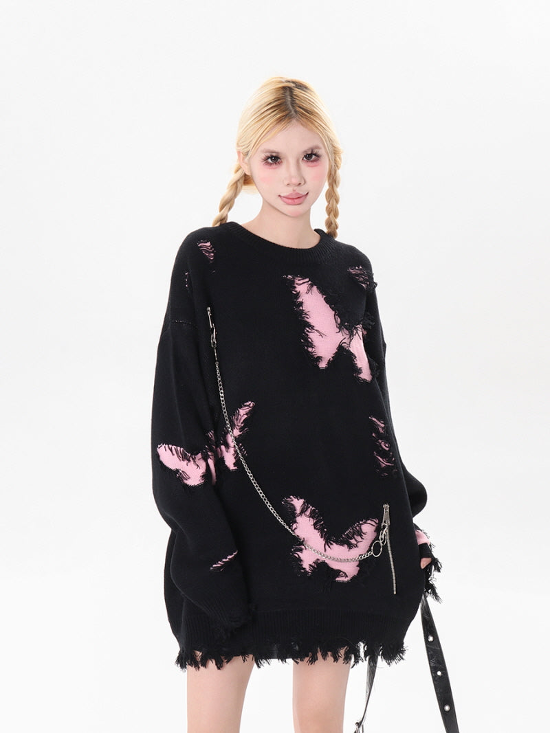 Pink Butterfly Loose Knit Sweater