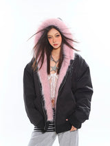 Pink Fur & Black Reversible Hoodie Jacket