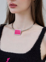Pink Square Pendant Choker