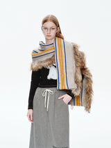 Fur-Trimmed Stripe Muffler