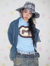 Sky Blue Horse Graphic Sleeveless Knit Top