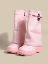 Pink Lock Detail Combat Boots