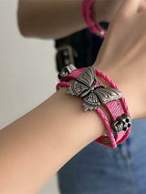 Pink Leather Butterfly Bracelet