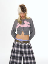 Gray Puppy Graphic Crop Cardigan