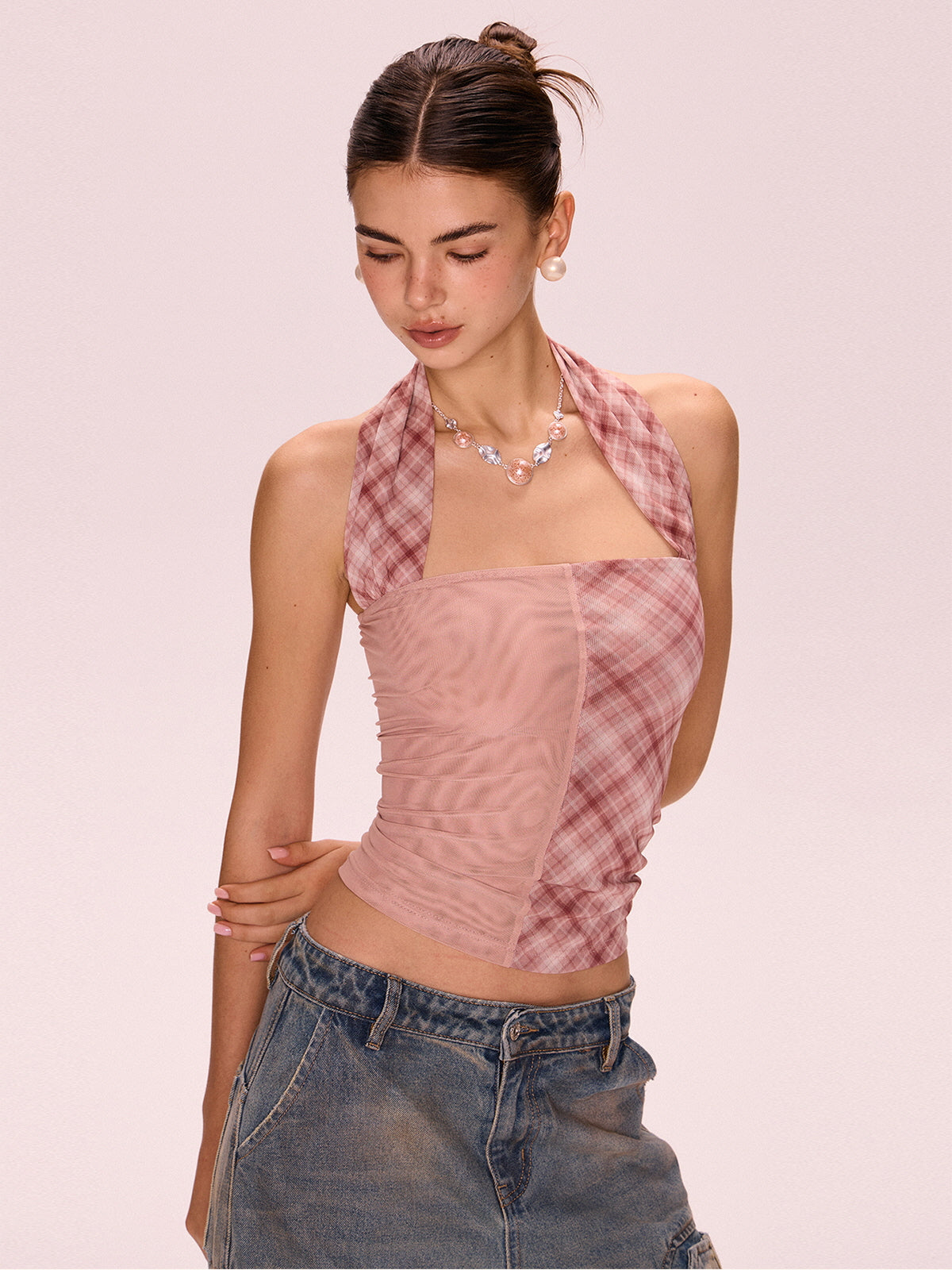 Split Check Halter Top