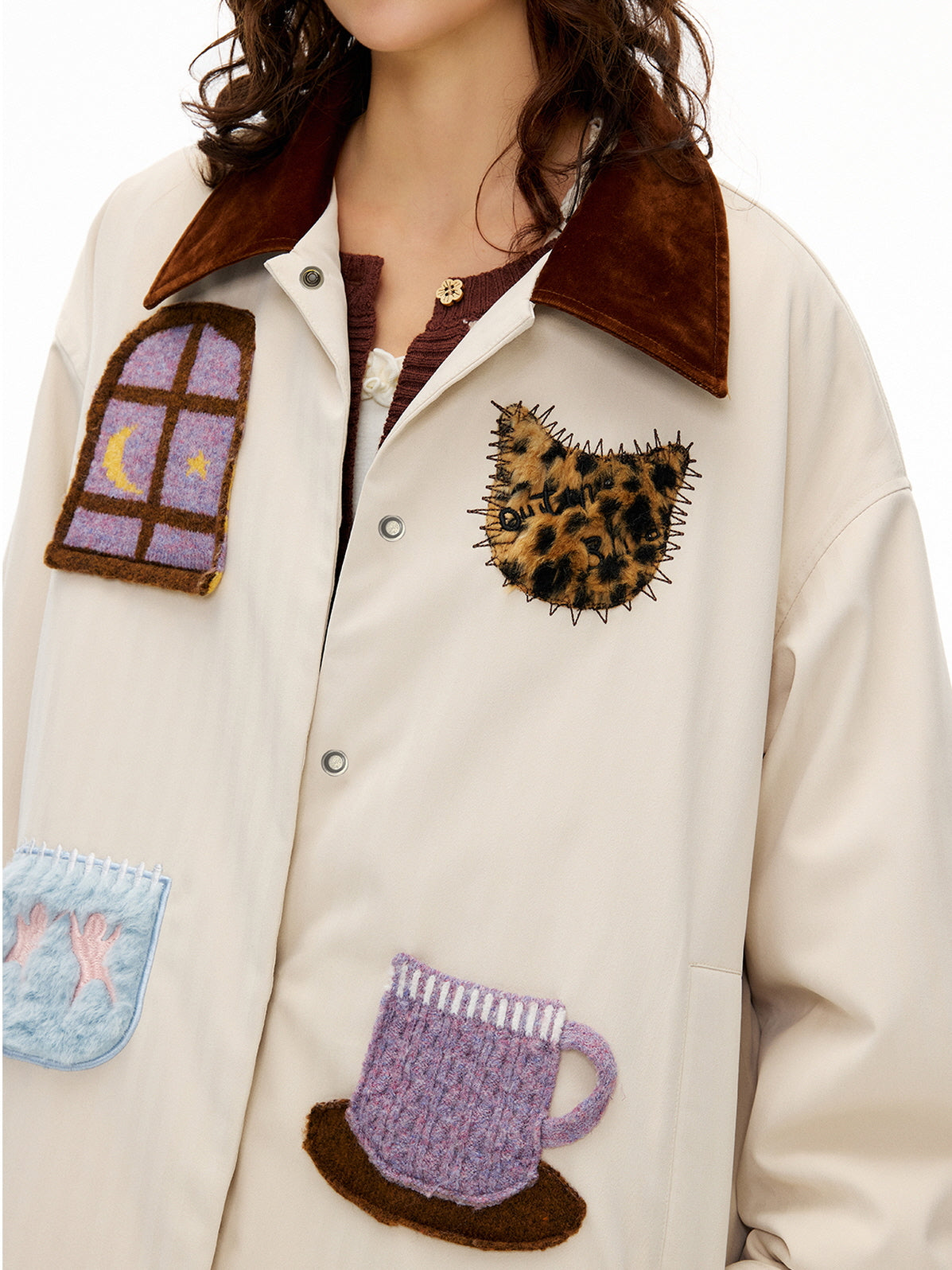 Cream Patch Padded Shirt Jacket