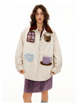 Cream Patch Padded Shirt Jacket