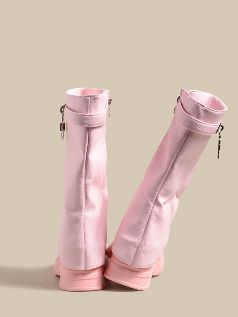 Pink Lock Detail Combat Boots