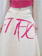 Hot Pink Lettering Slit Skirt