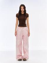 Pink Leopard Pattern Wide Jeans